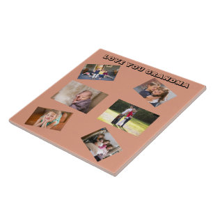Love You Grandma Chic Sans Serif 6 Photos Angled Ceramic Tile