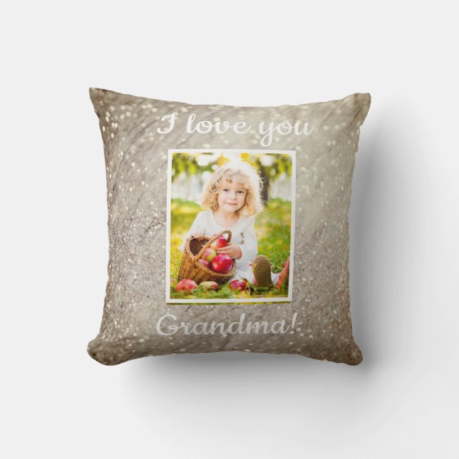 Love You Grandma Child's Photo Glitter Marble Throw Pillow (Front)