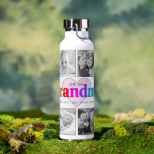 Love You Grandma Colorful Bold 10 Photo Collage Water Bottle
