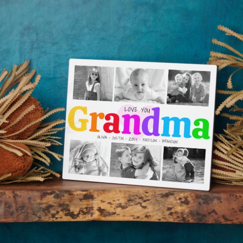 Love You Grandma Colorful Bold 6 Photo Collage Plaque