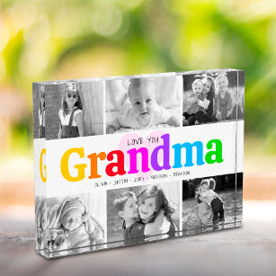 Love You Grandma Colorful Bold Modern Collage 6 Photo Block