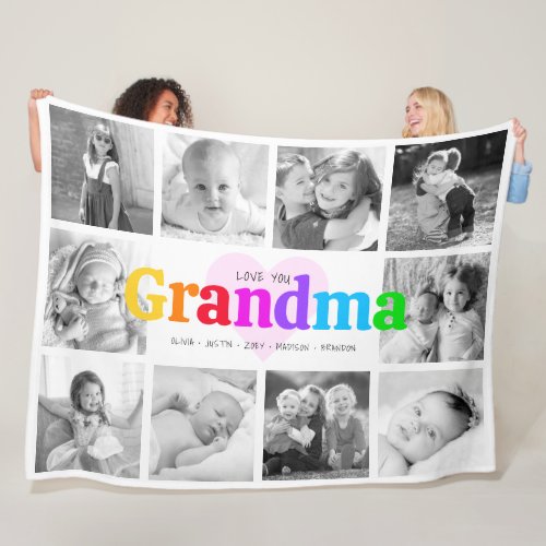 Love You Grandma Colorful Modern 10 Photo Collage Fleece Blanket
