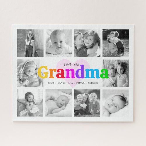 Love You Grandma Colorful Modern 10 Photo Collage Jigsaw Puzzle