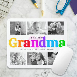 Love You Grandma Colorful Modern 6 Photo Collage Mouse Pad