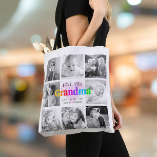 Love You Grandma Colorful Modern 8 Photo Collage Tote Bag