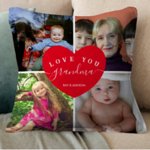 Love You Grandma Custom 4 Photo Collage Cute Heart Throw Pillow