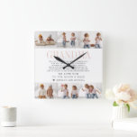 Love You Grandma | Custom Message Photo Collage Square Wall Clock<br><div class="desc">This simple and sweet clock says "We Love you Grandma" in trendy, modern typefaces with your custom message, a charming heart and a spot for names. Minimal six photo template of your favorite personal photos for a gift anyone would love. Mother's Day is the perfect opportunity to show ALL the...</div>