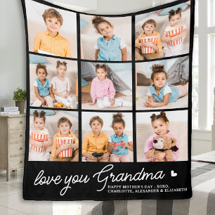 Love You Grandma Custom Modern 9 Photo Collage  Fleece Blanket