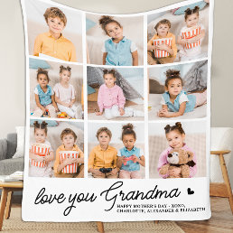 Love You Grandma Custom Modern Simple 9 Photo Fleece Blanket