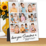 Love You Grandma Custom Modern Simple 9 Photo Plaque<br><div class="desc">Introducing our customizable photo collage plaque, a heartfelt and unique gift perfect for the special grandma in your life. This beautifully designed plaque allows you to showcase 9 of your favorite photos, creating a modern, elegant, and simple collage that exudes warmth and love. Personalized with the endearing message "Love You...</div>