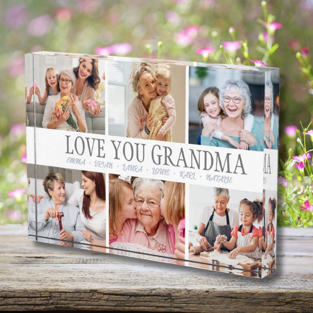 LOVE YOU GRANDMA Custom Name Photo Photo Block (Personalized Photo Collage and Grandchildren Name Photo Block)