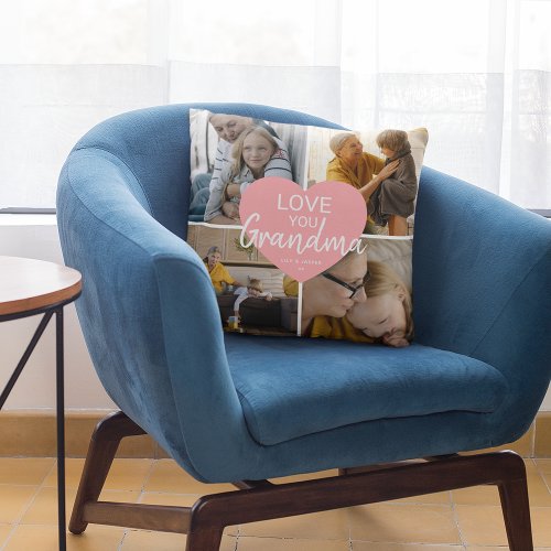 Love You Grandma Custom Photo Collage Heart Throw Pillow