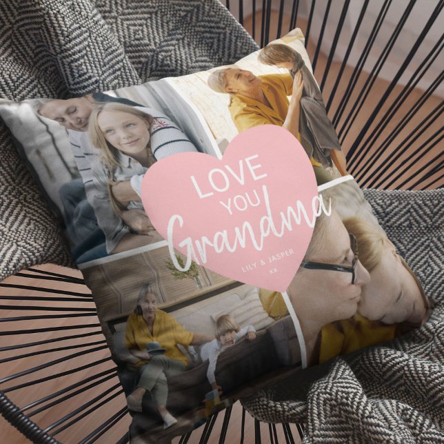 Love You 'Grandma' Custom Photo Collage Heart Throw Pillow (Creator Uploaded)