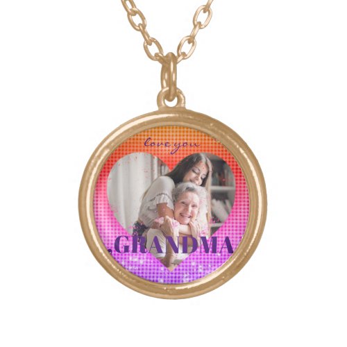 LOVE YOU GRANDMA CUSTOM PHOTO HOLOGRAPHY HEART GOLD PLATED NECKLACE