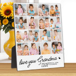 Love You Grandma Custom Simple Modern 16 Photo Plaque<br><div class="desc">Introducing our customizable photo collage plaque, a heartfelt and unique gift perfect for the special grandma in your life. This beautifully designed plaque allows you to showcase 16 of your favorite photos, creating a modern, elegant, and simple collage that exudes warmth and love. Personalized with the endearing message "Love You...</div>