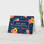 Love You Grandma Floral in Blue Mother's Day Card<br><div class="desc">Celebrate grandma with this gorgeous,  graphic floral print greeting card in blue,  coral,  pink,  orange,  yellow and green with the phrase "love you grandma" in white and pink. Perfect as a Mother's Day gift,  a birthday or just to say hi. Part of a collection from Parcel Studios.</div>