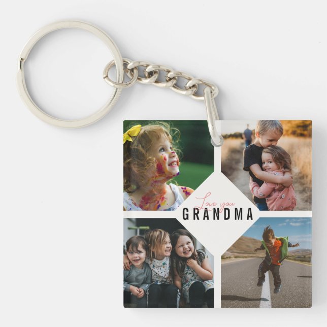 Love You Grandma Grandchild Photo Collage Keepsake Keychain (Front)