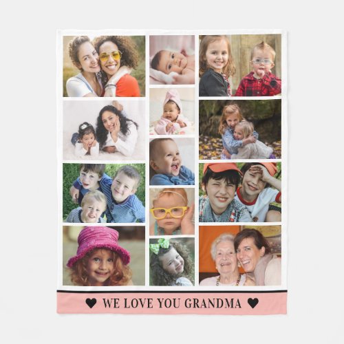 Love You Grandma Grandchildren 13 Photo Collage Fleece Blanket