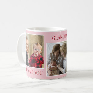Love You Grandma Grandkids 3 Photo Collage Pink Coffee Mug