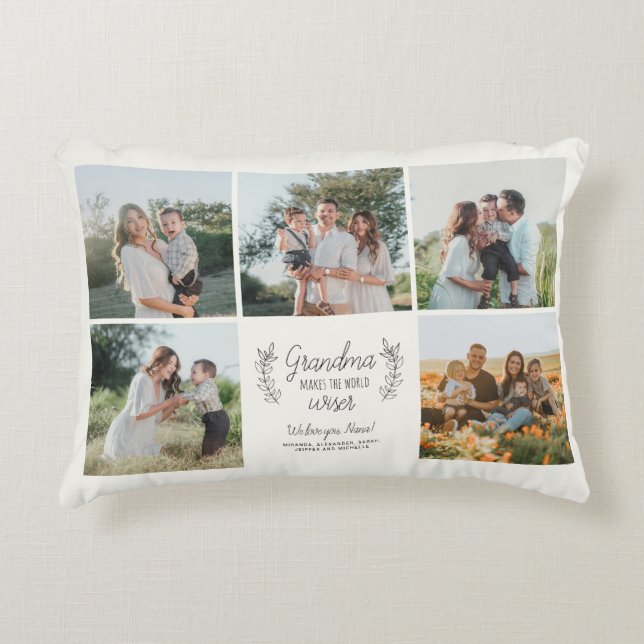 Love you grandma grandkids 5 photo collage accent pillow (Front)
