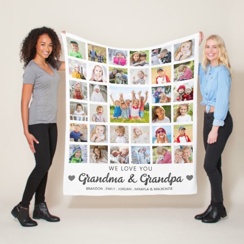 Love You Grandma  Grandpa 33 Photo Collage Fleece Blanket