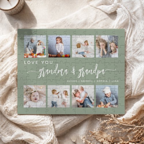 Love You Grandma & Grandpa Sage Green 8 Photo Jigsaw Puzzle