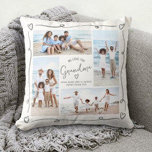 Love You Grandma Gray Hand Drawn Doodles 4 Photo Throw Pillow
