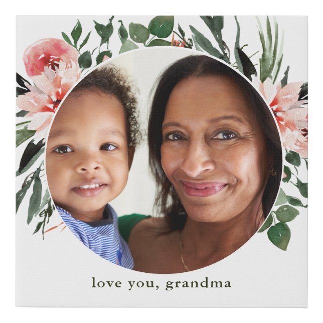 Love You Grandma Greenery Photo Faux Canvas Print (Front)