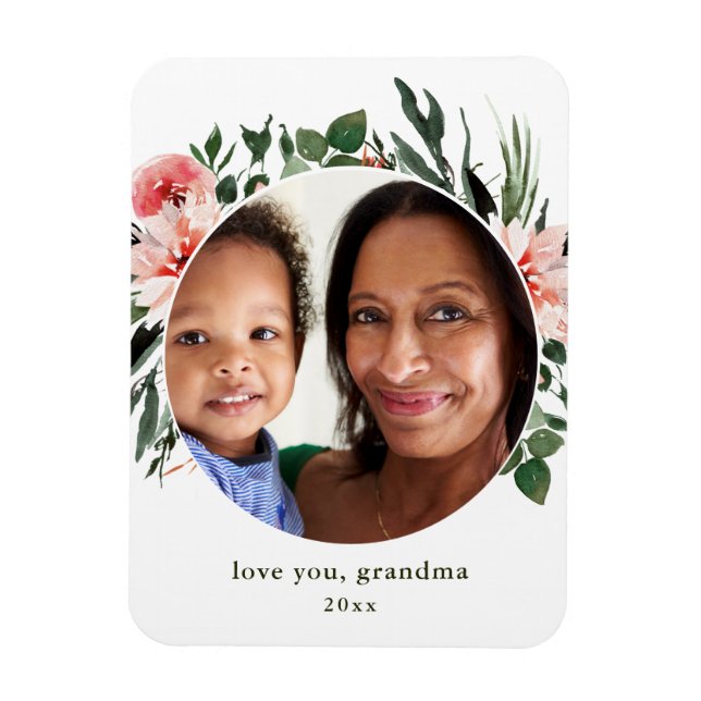 Love You Grandma Greenery Photo Magnet (Vertical)