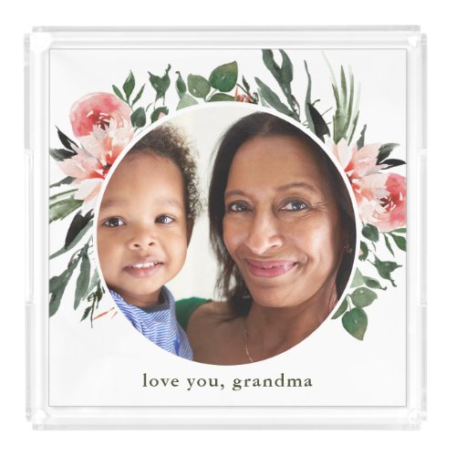 Love You Grandma Greenery Wreath with Photo Acrylic Tray