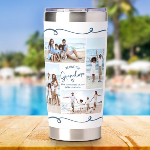 Love You Grandma Hand Drawn Navy Doodles 4 Photo Insulated Tumbler