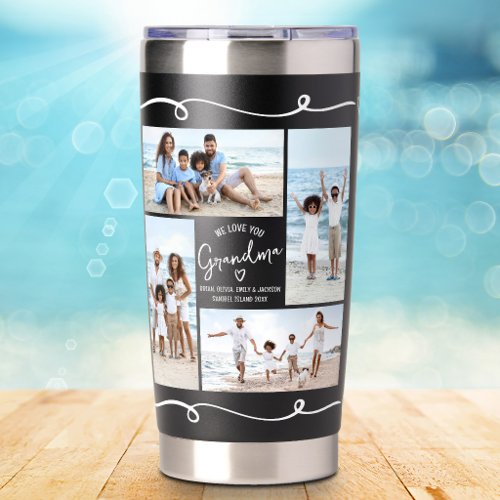 Love You Grandma Hand Drawn White Doodles 4 Photo Insulated Tumbler