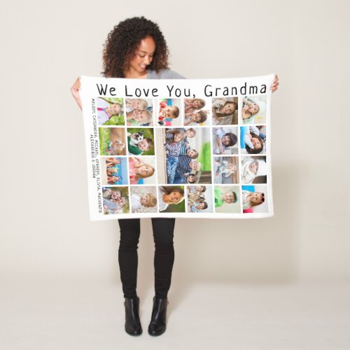 Love You Grandma Handwritten 21 Photo Collage Fleece Blanket