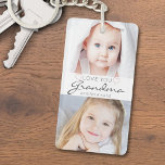 Love You Grandma Handwritten Script 2 Photo Keychain<br><div class="desc">Create a keepsake photo keychain for a grandmother featuring 2 pictures and titled LOVE YOU GRANDMA in modern handwritten script accented with blush pink hearts with her grandchildren's names or your custom message. All text and colors are editable to change Grandma to Nana or favorite name or to coordinate with...</div>