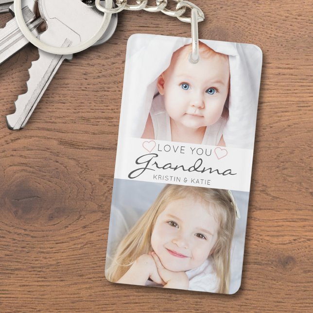 Love You Grandma Handwritten Script 2 Photo Keychain (Creator Uploaded)