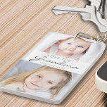 Love You Grandma Handwritten Script 2 Photo Keychain<br><div class="desc">Create a keepsake photo keychain for a grandmother featuring 2 pictures and titled LOVE YOU GRANDMA in modern handwritten script accented with blush pink hearts with her grandchildren's names or your custom message. All text and colors are editable to change Grandma to Nana or favorite name or to coordinate with...</div>