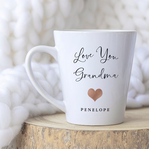 Love You Grandma  Handwritten Script and Heart Latte Mug