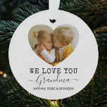 Love You Grandma Heart Christmas Tree Photo Ornament<br><div class="desc">Personalized grandma christmas tree ornament,  featuring 2 family photos in a cute heart shape,  the words "we love you grandma",  and the grandchildren names. Can be changed to any relation!</div>