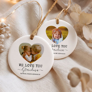 Love You Grandma Heart Christmas Tree Photo Ornament