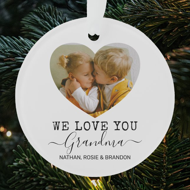 Love You Grandma Heart Christmas Tree Photo Ornament (Creator Uploaded)