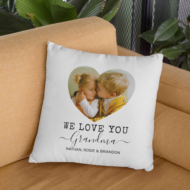Love You Grandma Heart Photo Throw Pillow (Creator Uploaded)