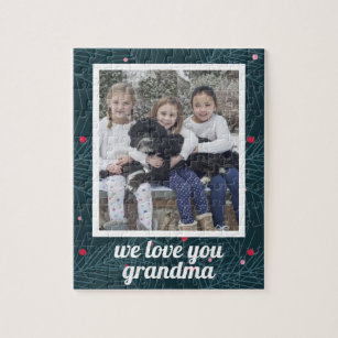 Love You Grandma Holiday Spruce Photo Personalized Jigsaw Puzzle