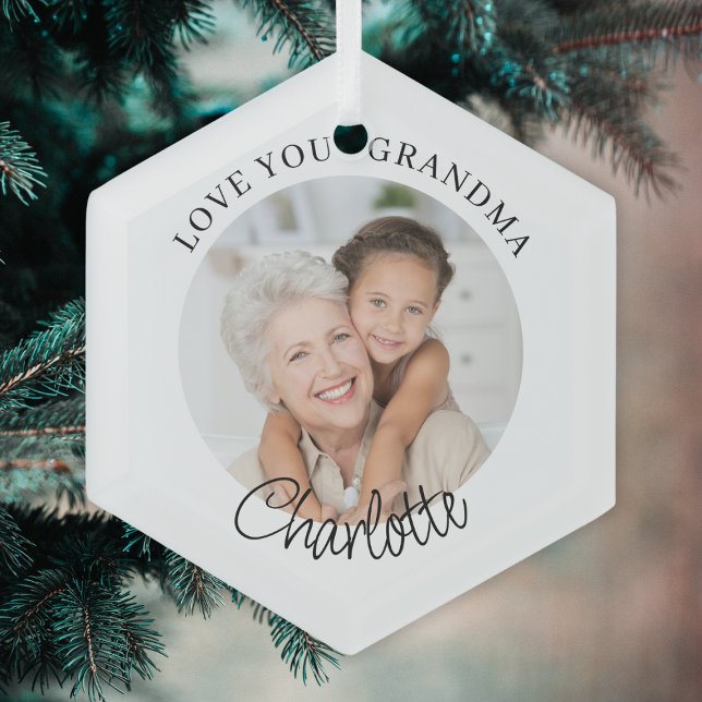 Love You Grandma Keepsake Photo Glass Ornament (Creator Uploaded)