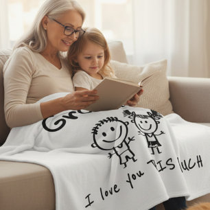 Love You Grandma Kids Art Personalized Gift Fleece Blanket