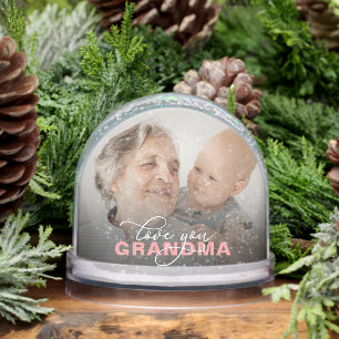 Love You Grandma Modern Elegant Script 2 Photo Snow Globe