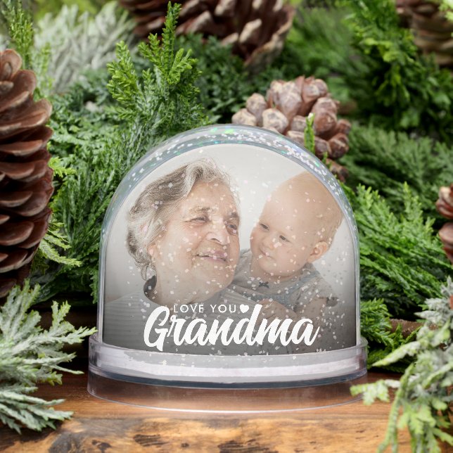 Love You Grandma Modern Elegant Script 2 Photo Snow Globe (Winter)