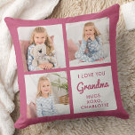 Love You Grandma Modern Grandmother 3 Photo Throw Pillow<br><div class="desc">Celebrate your grandma and grandparents with a custom photo collage pillow in a modern and trendy pink design. This unique grandma pillow is the perfect gift whether its a birthday, Grandparents day or Christmas. Grandma can be changed to Nana, Grandpa, Grammy, Papa or such. We hope your special grandma pillow...</div>