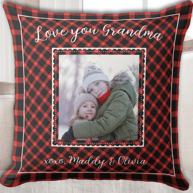 Love you Grandma Modern Red Buffalo Plaid Throw Pillow (Love you Grandma Modern Red Buffalo Plaid Throw Pillow)