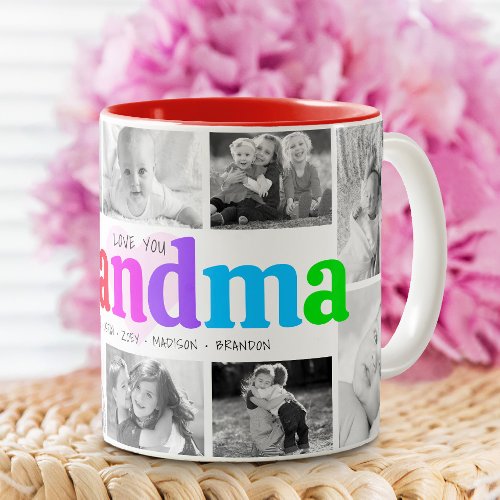 Love You Grandma Multicolor Bold 10 Photo Collage Two_Tone Coffee Mug