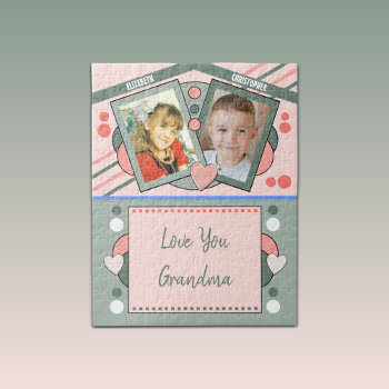 Love You Grandma Names Photos Green Pink Jigsaw Puzzle by LynnroseDesigns at Zazzle